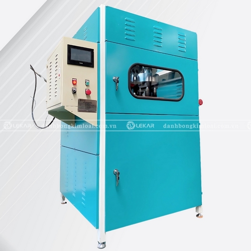 Máy đánh bóng khô tự động LK-ĐBK-24-4, khoảng cách giữa các đầu kẹp phôi 90mm, 1 tổ có 24 đầu kẹp phôi,1 thùng và 2 bộ gá phôi